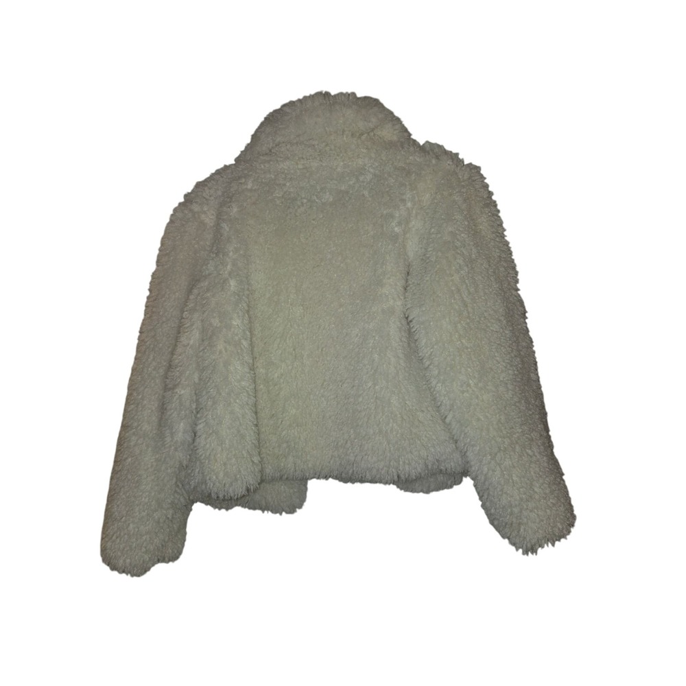 LC Lauren Conrad Faux Fur Teddy Jacket Cream‎ White Shaggy Coat Medium - Picture 2 of 4
